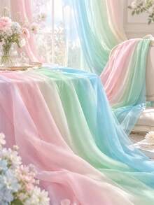 1pc Pastel Gradient Chiffon Fabric, Soft Wrinkle‑Textured Semi‑Sheer Polyester Chiffon Cloth In Rainbow Macaron Color Transition, Lightweight Flowey Material For Dress Making, Evening Gown, Scarf, Curtain, Photoshoot Backdrop And DIY Sewing Crafts - Multicolor - View 7