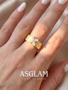 1pc Women's Shiny Zirconia Butterfly Brushed Ring, Engagement Wedding Party Daily Wear, Anniversary Jewelry Gift - Gold - View 5