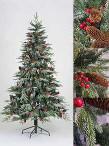 Artificial Christmas Tree For Home Decor, Featuring Snow-Flocked Foliage Accented With Pine Cones And Bright Red Berries; Suitable For Living Rooms, Shop Window Displays, And Photography Backdrops. - Green - View 4
