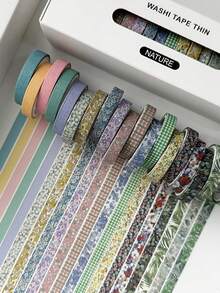 20 Rolls Vintage Washi Tape, Thin 7mm*3 Meters, Assorted Patterns, Paper Self-Adhesive Masking Tape, Gift Wrapping Stickers, Essential For Back To School - Coffee Brown - View 21