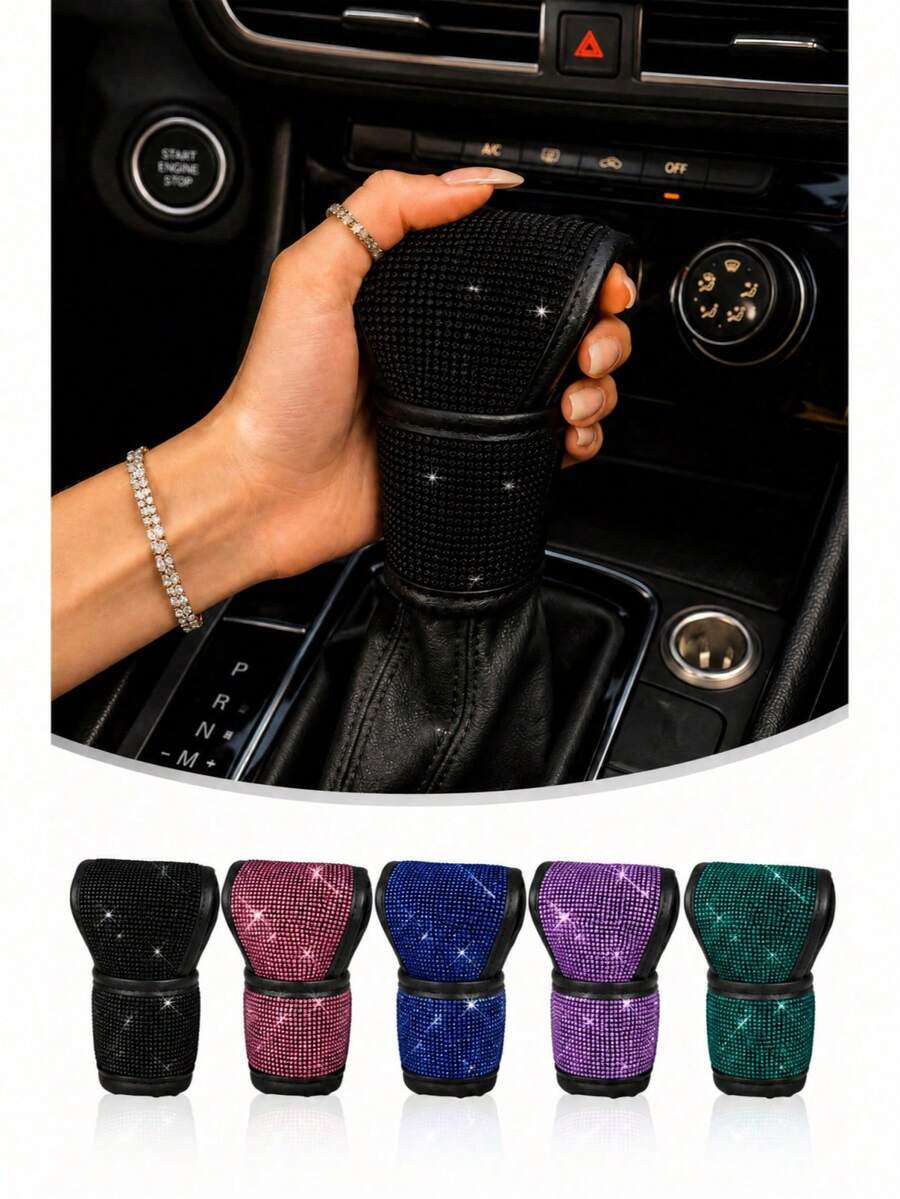 Shiny Rhinestone Car Gear Shift Cover, Sparkling Crystal Gear Lever Protector, Universal Car Gear Shift Sleeve, Women's Car Interior Decoration - Rhinestone Gear Shift Knob Cover - View 1