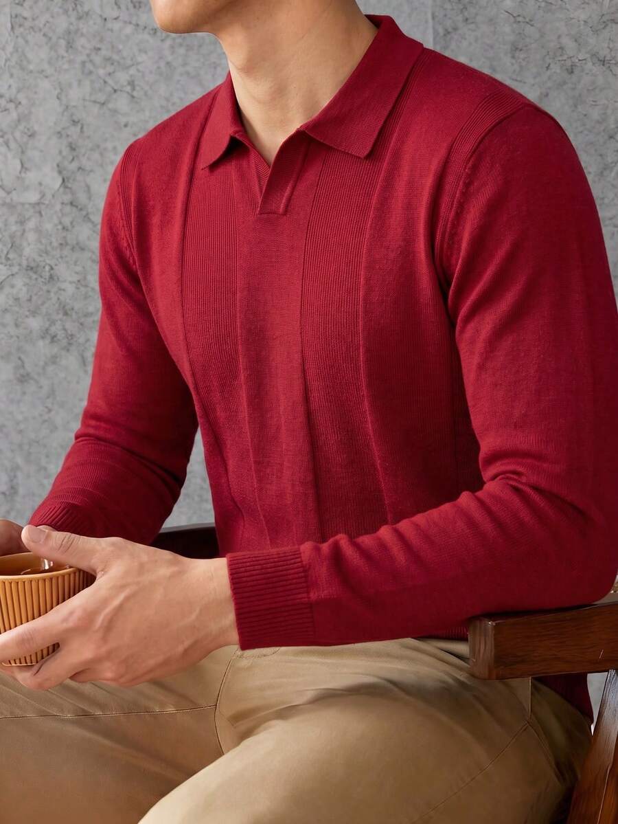 Men's Classic Dark Patterned Regular Shoulder Airplane Collar Long Sleeve Sweater, Autumn/Winter