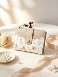 Short Wallet With Bow Pendant,Two Fold Buckle Wallet,Zippered Coin Purse,Perfect For Daily Storage And Can Also Be Given As A Gift To Friends - Multicolor - View 4