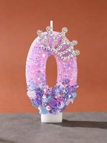 1pc Purple Pink Iridescent Glitter Number Birthday Candle With Rhinestone Crown Decor, 0-9 Number Cake Topper, Princess Theme Party Decoration, Girls Birthday, Baby Shower, Sweet 16 Dessert Table Cake Decor - View 14