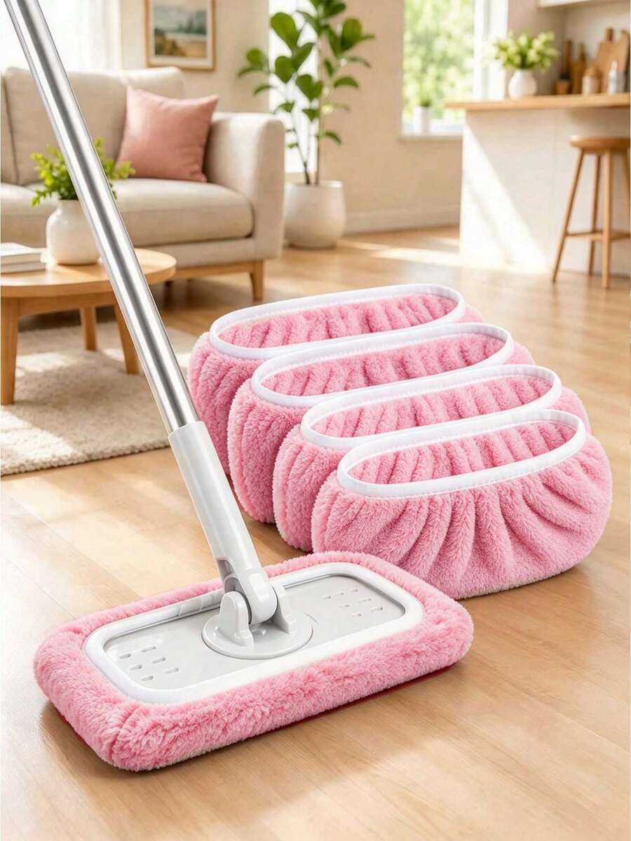 Reusable Mop Cloth, Dry & Wet Flat Mop Pad, Highly Absorbent Replacement Mop Cloth With Elastic Fixing Band, Suitable For Most Flat Mops, Mop Head Not Included, Efficient Floor Care Tool - Multicolor - View 1