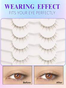 7 Pairs Brown False Eyelashes, C Curl, Cartoon Short Lashes, Natural Fashion, Soft & Comfortable, Suitable For Holidays, Parties And Various Occasions, Beginner Friendly, 3-10mm - Brown - View 6