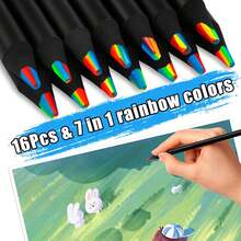 16pcs/Set Cute Rainbow Color Children's Colored Pencils, Concentric Gradient Crayons, Art Drawing, Painting Toys, 3mm, 7 Colors - Multicolor - View 2