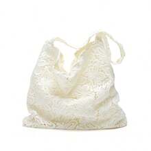 Women's Floral Lace Shoulder Tote Bag, Large Capacity Soft Casual Daily Handbag - White - View 9