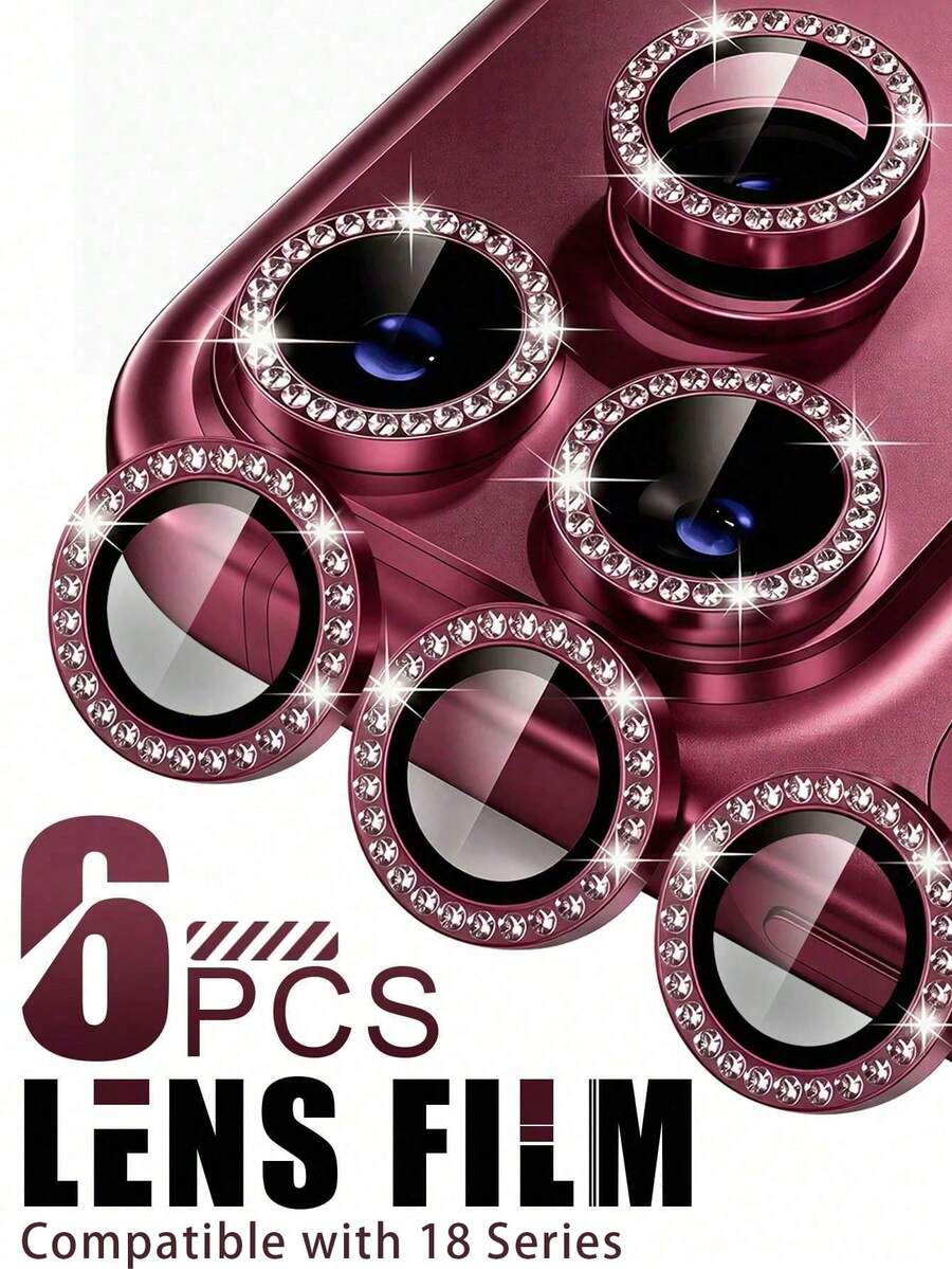 Gorilla Hero 6pcs-Lens Protection Ring [Wine Red Diamond Style] Tempered Glass [Scratch-Resistant] Metal Single Ring Camera Screen Protector Lens Sticker Lens Cover Lens Protection Ring, Waterproof Splash, Anti-Fingerprint Residue, Anti-Bump Scratch, Phone Accessories, Easy Installation For Beginners. Compatible With Iphone Duo/18promax/18pro11/12/13/14/15/16/16 Plus/16 Pro/16 Pro Max/17/17 Air/17 Pro/17 Pro Max Series