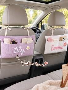 Personalized Name Hanging Storage Bag, Multi-Pocket Fabric Organizer, Custom Embroidered Wall/Bedside Storage Bag, Suitable For Bedroom, Closet, Behind Door And Car Seat - Multicolor - View 2