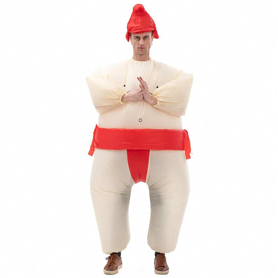 Halloween Christmas Party Red Sumo Inflatable Costume, Unisex Inflatable Costume, Holiday Personalized Outfit Inflatable Costume, Blower Included, Battery Not Included - Red - View 1