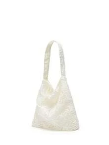 Women's Floral Lace Shoulder Tote Bag, Large Capacity Soft Casual Daily Handbag - White - View 7