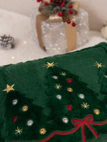 1件裝聖誕綠色聖誕樹刺繡枕套,適合室內裝飾、聖誕裝飾,四季通用,不含枕芯 - 綠色 - 查看 8