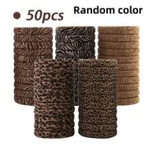 50pcs Women's Leopard Print Soft Hair Scrunchies, Non-Damaging Elastic Ponytail Hair Ties, 2 Inch Diameter, Assorted Colors, Suitable For Thick Hair - Multicolor - View 10