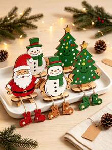 3pcs Christmas Santa, Snowman And Christmas Tree Desktop Decorations, 2D Flat Creative Christmas Ornaments, Suitable For Home Wall And Desktop Decor, Holiday Party Table Setting - Multicolor - View 4