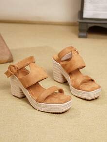 Women's Wedge Heel Platform Sandals, Thick Sole Sandals, Straw Rope, Suitable For All Seasons, Vacation, Party, Casual, Beach - Brown - View 7