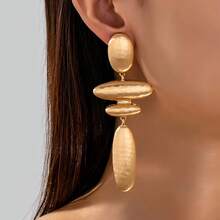 1 Pair European And American Fashion Elegant New Minimalist Versatile Long Classic Hammered Texture Geometric Shape Earrings - Gold - View 6