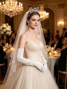 3 Pieces Bridal Headband, Veil, Glove And Accessory Set, "Bridal" Letter Headband, Suitable For Wedding, Bridal Shower And Wedding Photography - Multicolor - View 6