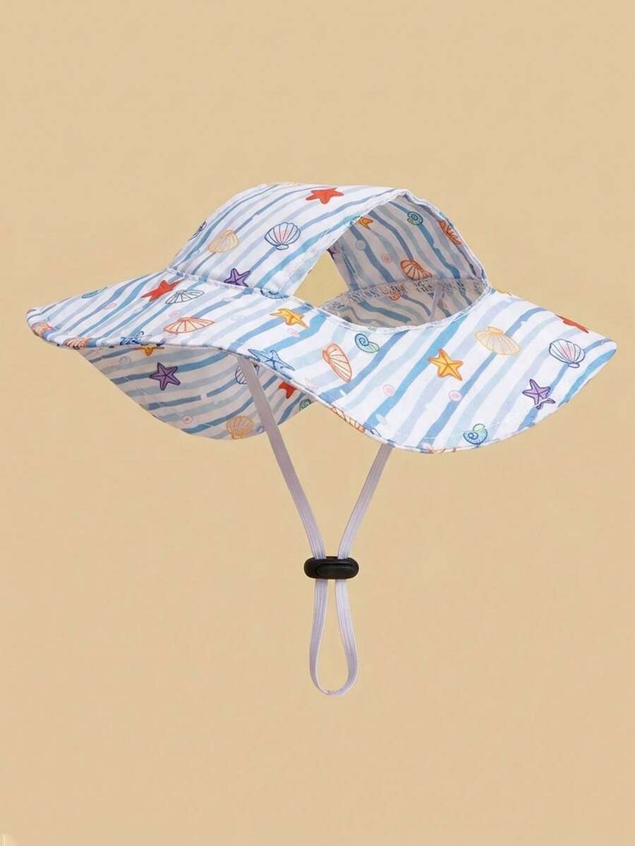Blue Striped Polyester Sun Hat, Ear-Exposed Design, Sun Protection, Pet Dog Hat, Essential For Pet Owners, Suitable For Small Pet Dogs To Wear Outdoors All Year Round