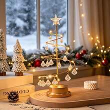 Pohon Natal Logam Elegan Berdiri Bebas dengan Lampu Putih Hangat, Dekorasi Kristal, Alas Kokoh, Beroperasi dengan Baterai, Mudah Dirakit, Dekorasi Perayaan Liburan Luar Ruangan - Lampu malam pohon Natal - View 9