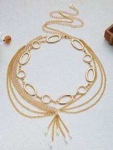 2pcs Geometric Patchwork Pearl Multi-Layer Chain Tassel Waist Chain - Gold - View 5