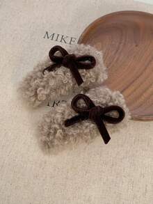 2pcs Coffee Color Bow Plush Hair Clips Side Clips Women Premium Bangs Forehead Hair Accessories Hairpins BB Clips - Multicolor - View 5