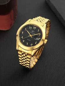 RICECGO Gold Quartz Wristwatch, Chain Band Design, Dial With Arabic Numerals And Date Display, Versatile Fashion Choice For Business And Casual Wear - Gold - View 6