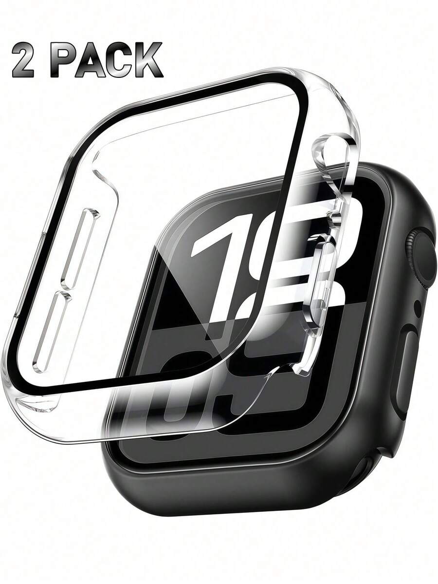 2pcs 3-In-1 Tempered Glass Screen Protector Compatible With Apple Watch Case Series 12 11 10 9 SE 8 7 6 5 4 40mm 41mm 44mm 45mm 42mm 46mm 49mm, Full Body Protective Case, Built-In Tempered Glass Buffer Film, High Sensitivity Hard PC Screen Protector, Comprehensive Protection, Ultra-Thin Anti-Scratch Shell Compatible With Apple Watch