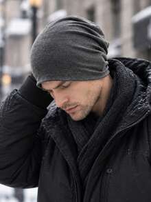 1pc Solid Color Men's Outdoor Fabric Casual Beanie Hat For Daily Wear And Outdoor Activities, Autumn And Winter - Dark Grey - View 7
