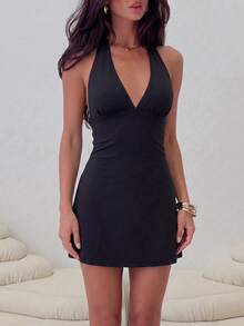 Sexy Fashion Deep V-Neck Sleeveless Mini Dress, Summer New Style, Suitable For Dating And Daily Wear Elegant Black - Black - View 5