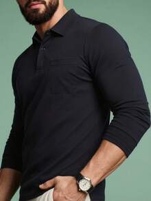 3pcs Men's Spring/Autumn Soft Comfortable Breathable Business Casual Golf Sports Long Sleeve Polo Shirts With Chest Pocket - Multicolor - View 2