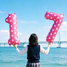 1pc 40in Hot Pink Polka Dot 0-9 Number Foil Balloon Cute Digital Balloon For Princess Birthday Beach Photoshoot Valentine Anniversary Decor - Pink Polka Dot Numbers - View 10