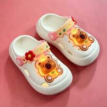 Toddler Children LED Glowing Bear Design Clogs, Cute Cartoon Flower Light-Up Slip-On Sandals, Non-Slip EVA Clogs, Unisex Indoor/Outdoor - White - View 10