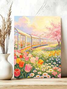 DIY Spring Rainbow Train And Flowers (Frameless Or Framed 8x12 / 16x20 Inches) Paint By Numbers Kit(Acrylic) Arts & Crafts For Adult Beginners, Home Wall Decor, And Holiday Gifts - Sets - View 4