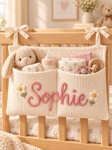 Personalized Name Hanging Storage Bag, Multi-Pocket Fabric Organizer, Custom Embroidered Wall/Bedside Storage Bag, Suitable For Bedroom, Closet, Behind Door And Car Seat - Multicolor - View 3