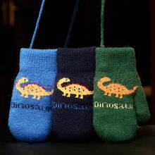 1雙保暖加厚毛絨冬季雙層手套,附掛繩,適合1至11歲兒童及幼兒園小朋友 - 藍色 - 查看 5