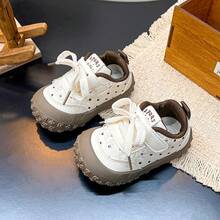 1 Pair Girls' Polka Dot Comfortable Casual Sports Shoes, Versatile Hook & Loop Non-Slip Outdoor Shoes - Khaki - View 1