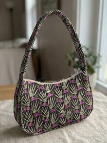 1 buah Tas Bahu Corduroy Motif Halloween, Tas Selempang, Kapasitas Penyimpanan Besar, Penutup Resleting, Tas Tangan Baguette Y2K untuk Hadiah Perjalanan Sehari-hari - MultiWarna - View 10