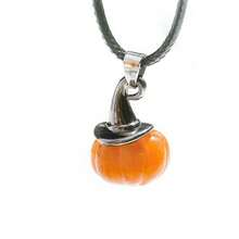 Halloween Pumpkin Witch Hat Black Leather Cord Necklace - Multicolor - View 3