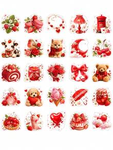50Pcs Aesthetic Strawberry Stickers, Cute Strawberry Cow, Love Letter & Ribbon Decals, PVC Waterproof Self-Adhesive Stickers For Notebook, Phone Case & Gift Box Decor,Valentine's Day Stickers - Multicolor - View 8