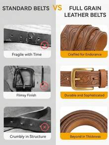 1pc Full Grain Leather Golf Belt - Classic Western Embossed Texture, Ultimate Holiday Gifting Choice For Dad/Husband/Cowboy - ST525 - View 12