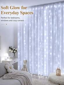USB Powered Waterfall Curtain Lights, Suitable For Christmas, Halloween, Valentine's Day, Birthday, Wedding Party, Bedroom, Window, Wall, Holiday Atmosphere Decorative Lights - Pure White - View 3