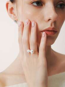 Sorayune 1pc Ins Style Simple & Openable Faux Pearl Ring For Women - Gold - View 3