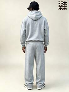 mulinsen Men's Hoodie Sweatshirt Set - Heavyweight Loose Drop Shoulder Top Paired With Draped Wide Leg Sweatpants, Casual 2 Pieces Set - Grey - View 4