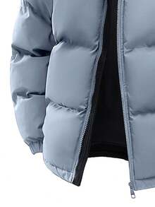 Men's Winter Hooded Padded Coat, Corduroy Patchwork, Standard Fit, Long Sleeve With Pockets - Dusty Blue - View 7
