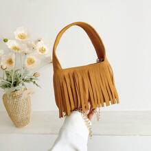 Children's Suede Tassel Handbag, Girls' Vintage Chain Crossbody Small Bag, Baby Stylish Handheld Coin Purse, Suitable For Daily Use - A - View 12