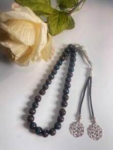 1pc 33-Bead Muslim Prayer Beads With Colorful Inner Gold Sand Glass Beads, Hollow Silver Pendant, Handheld Prayer Bracelet Accessory - Multicolor - View 4
