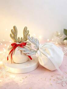 2pcs/Pack Party Gift Christmas Packaging Small Gift Small Present Drawstring Bag Candy Cookie Small Bag Flocked Drawstring Bag - View 10