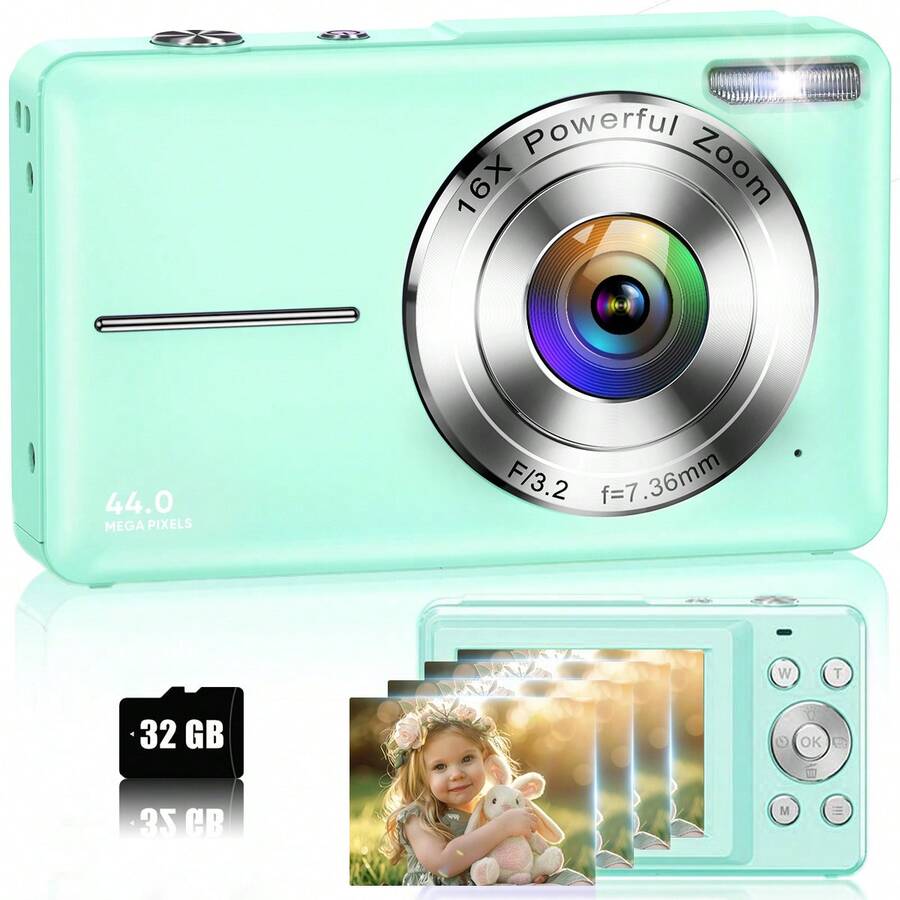 Nicamery Digital Camera Latest 1080P 44MP Digital Camera Suitable For Photography, Digital Point And Shoot And Shooting Camera, 16x Zoom 32GB Memory Card Compact Travel Camera, Suitable For Teenagers And Elderly Gifts