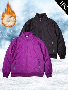 Women's Winter Fleece Lined Outdoor Casual Jacket, Multi-Functional Warm Coat, Suitable For Daily Wear, Home, Office, Shopping, Gatherings - Purple - View 5